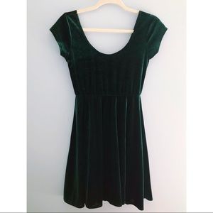 Forest Green Velvet Skater Dress